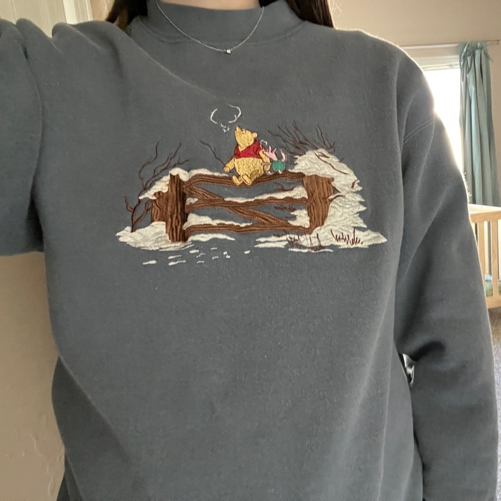 Vintage Disney Winnie the Pooh Embroidered Christmas Sweater Sweatshirt Size S
